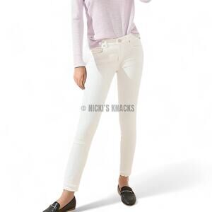 LOFT Curvy White Skinny Jeans Double Frayed Hem Stretch Slim Fit Denim Size 25